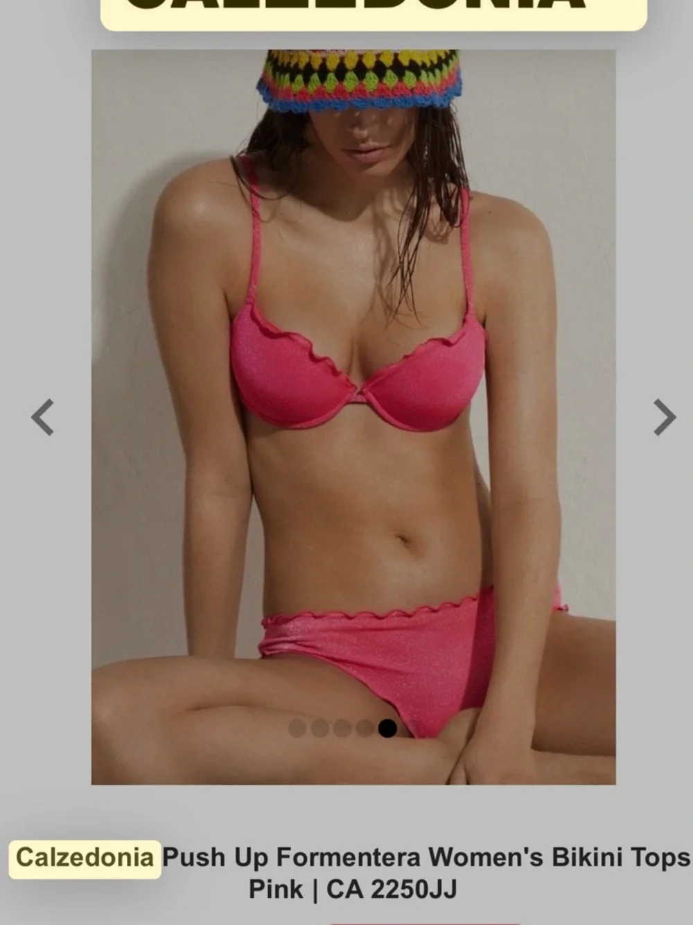 NWT Calzedonia Pink Formentura Bikini Push Up Top size XL & L Brazilian bottoms - Picture 1 of 14